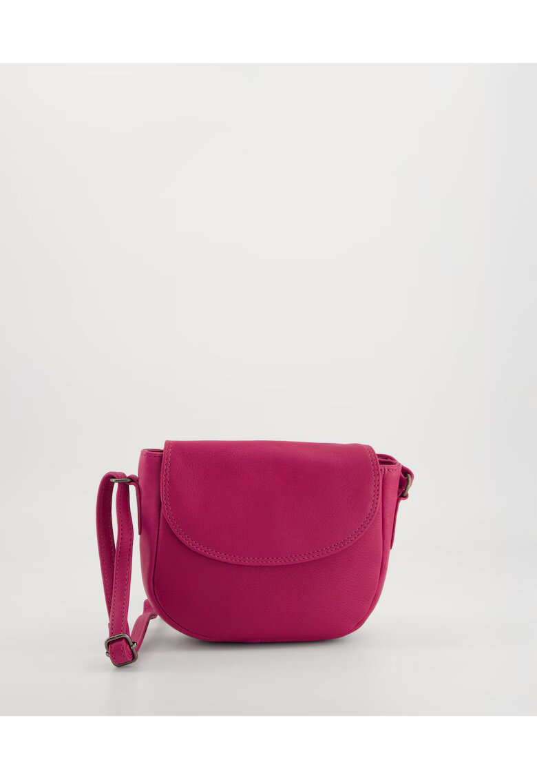 Venezia Geanta crossbody din piele naturala si textil - roz - 20x16x5cm - curea max 165cm - 1 buzunar interior - 1 buzunar exterior