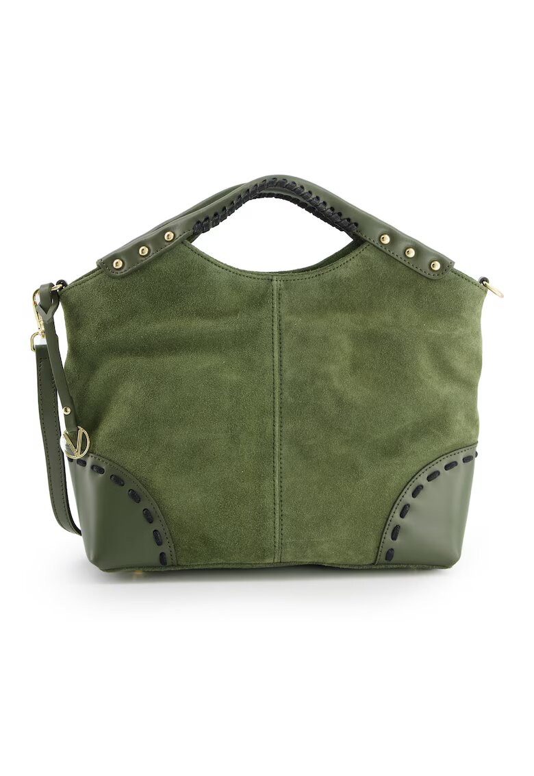 Venezia Geanta dama crossbody din piele intoarsa verde - 26x29x10cm - curea detasabila 115cm