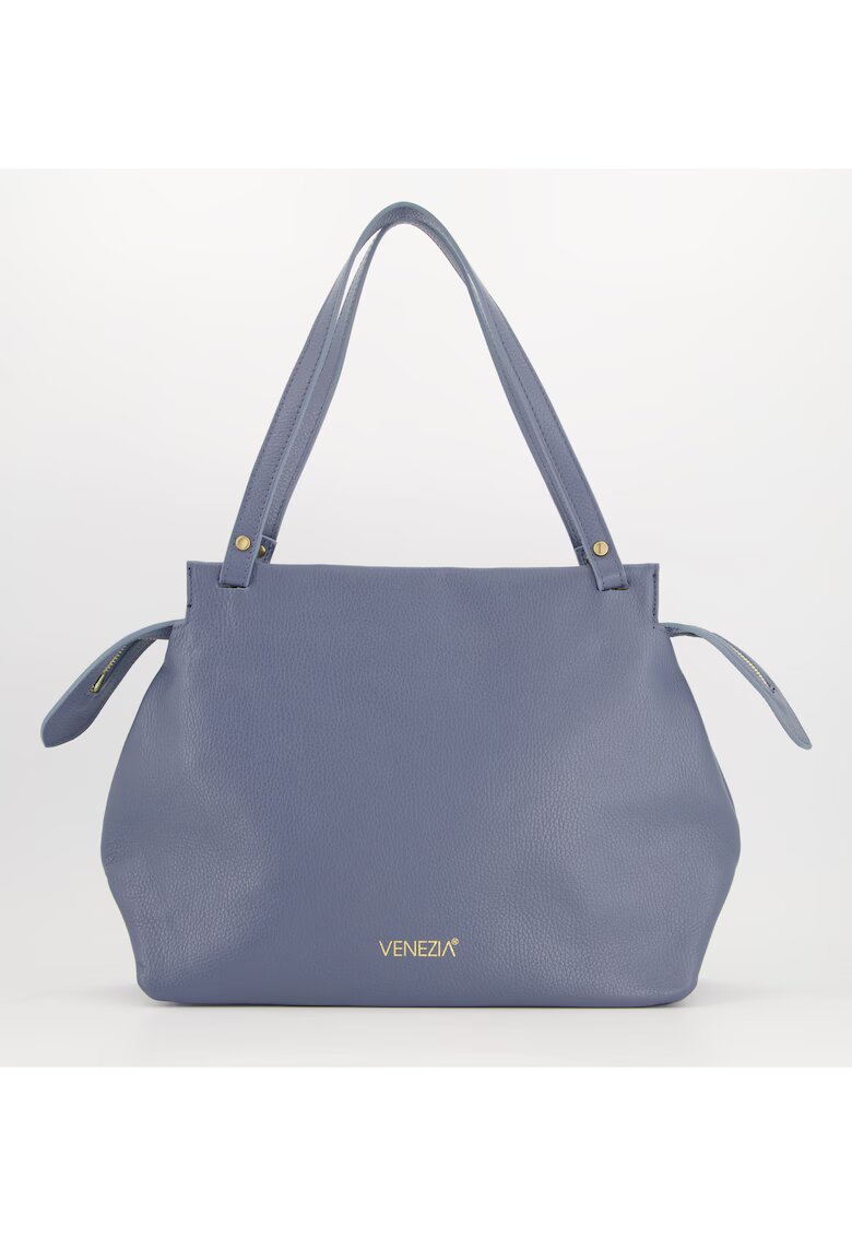 Venezia Geanta dama shopper din piele naturala - albastra - 29x45x14cm - 3 buzunare interioare