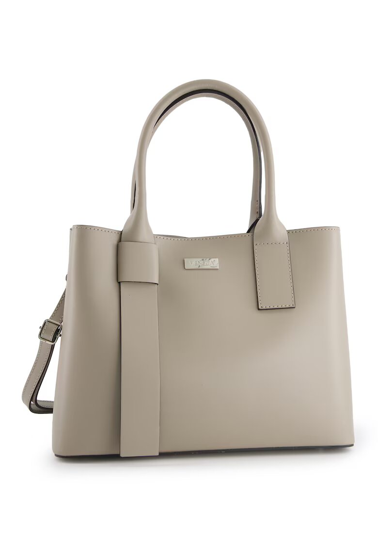 Venezia Geanta dama Shopper - piele naturala - 3 compartimente - bej - 34x26x16cm