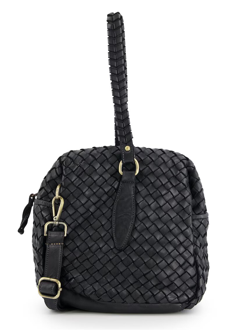 Venezia Geanta de dama din piele naturala - model Bucket - 27x29x16cm - cu manere de 53cm - curea detasabila max 133cm. - Negru