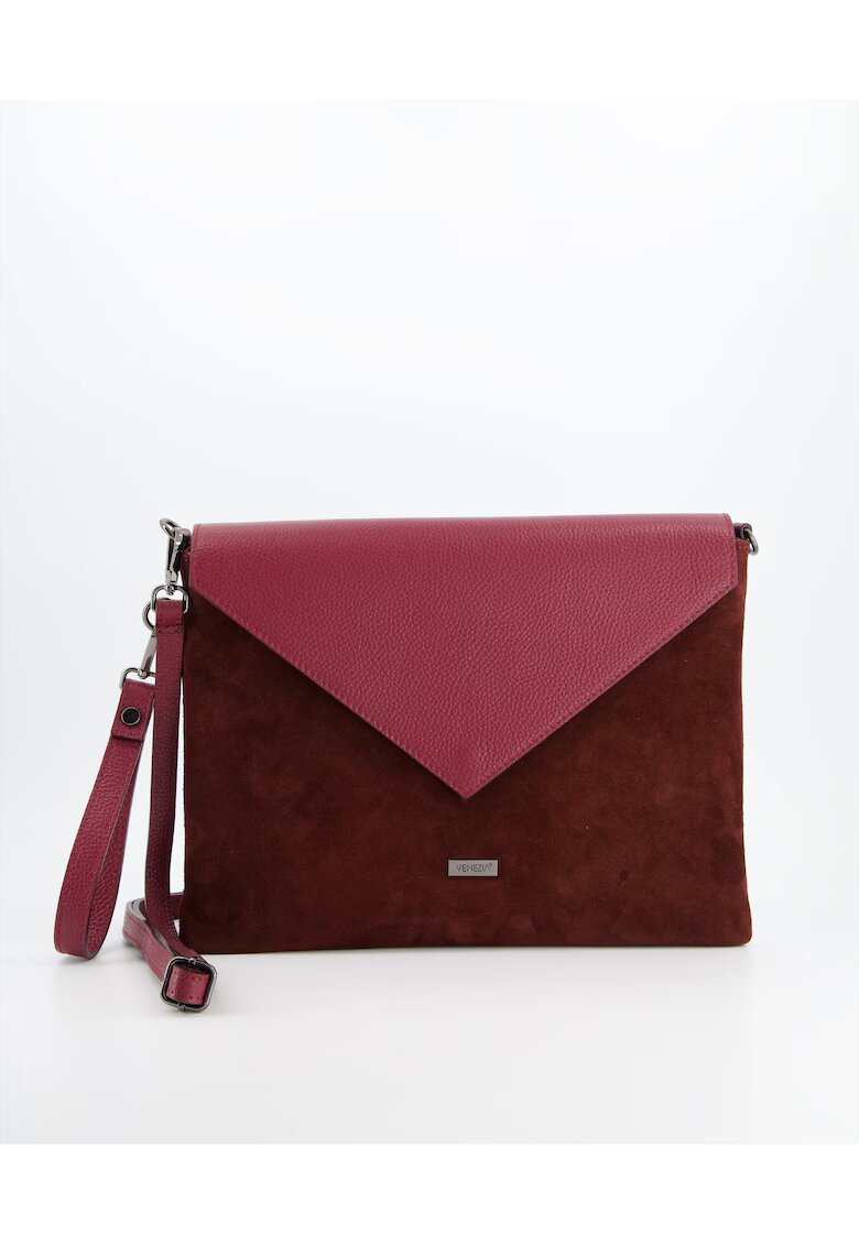 Venezia Geanta de umar - Minaudiere - bordou - 24x34x2cm - piele naturala - interior textil - curea detasabila