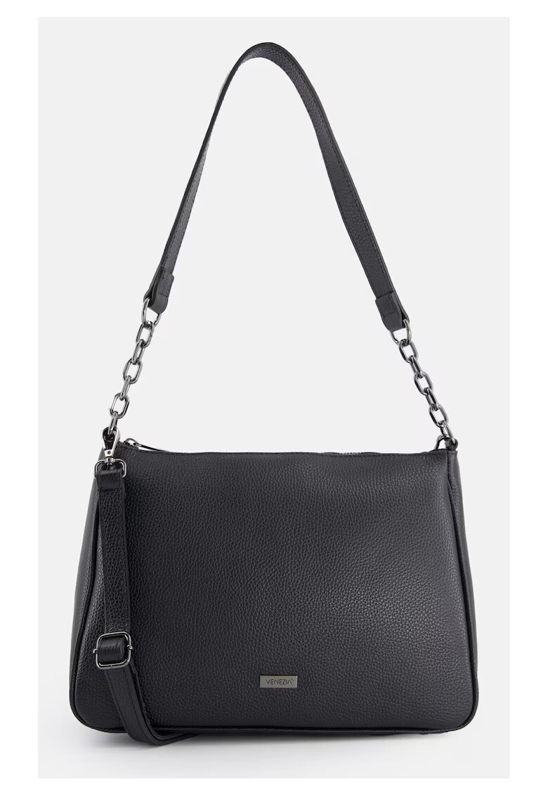 Venezia Geanta de umar - piele naturala - neagra - 31x22x10cm - cu curea detasabila