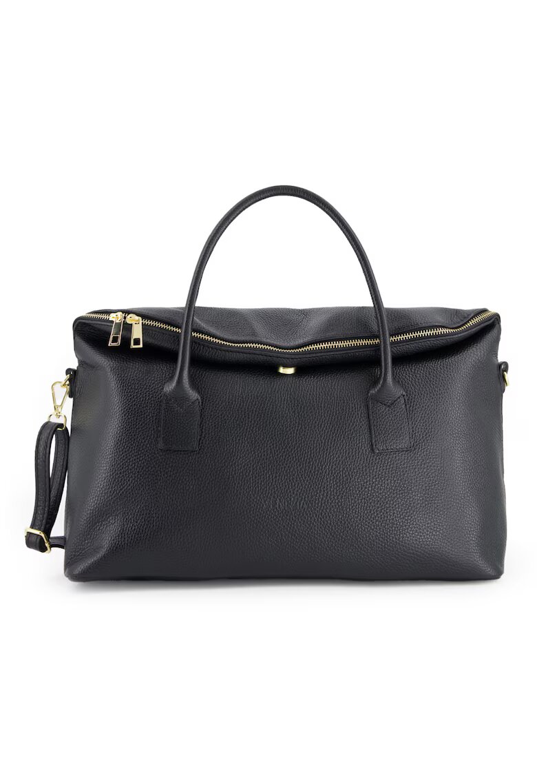 Venezia Geanta shopper din piele naturala - neagra - 32x43x15cm - cu 3 buzunare interioare - curea detasabila max 115cm