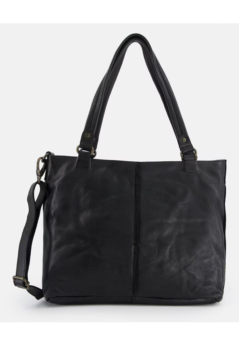 Venezia Geanta shopper din piele naturala - neagra - 34x29x11cm - cu curea detasabila de max. 150cm - 3 buzunare interioare - 1 buzunar exterior