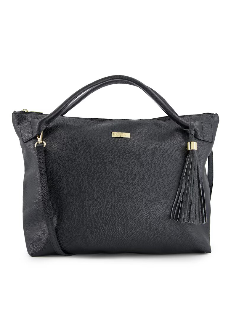 Venezia Geanta shopper din piele naturala - neagra - 35x46x11cm - cu manere de 44cm - curea detasabila de 113cm