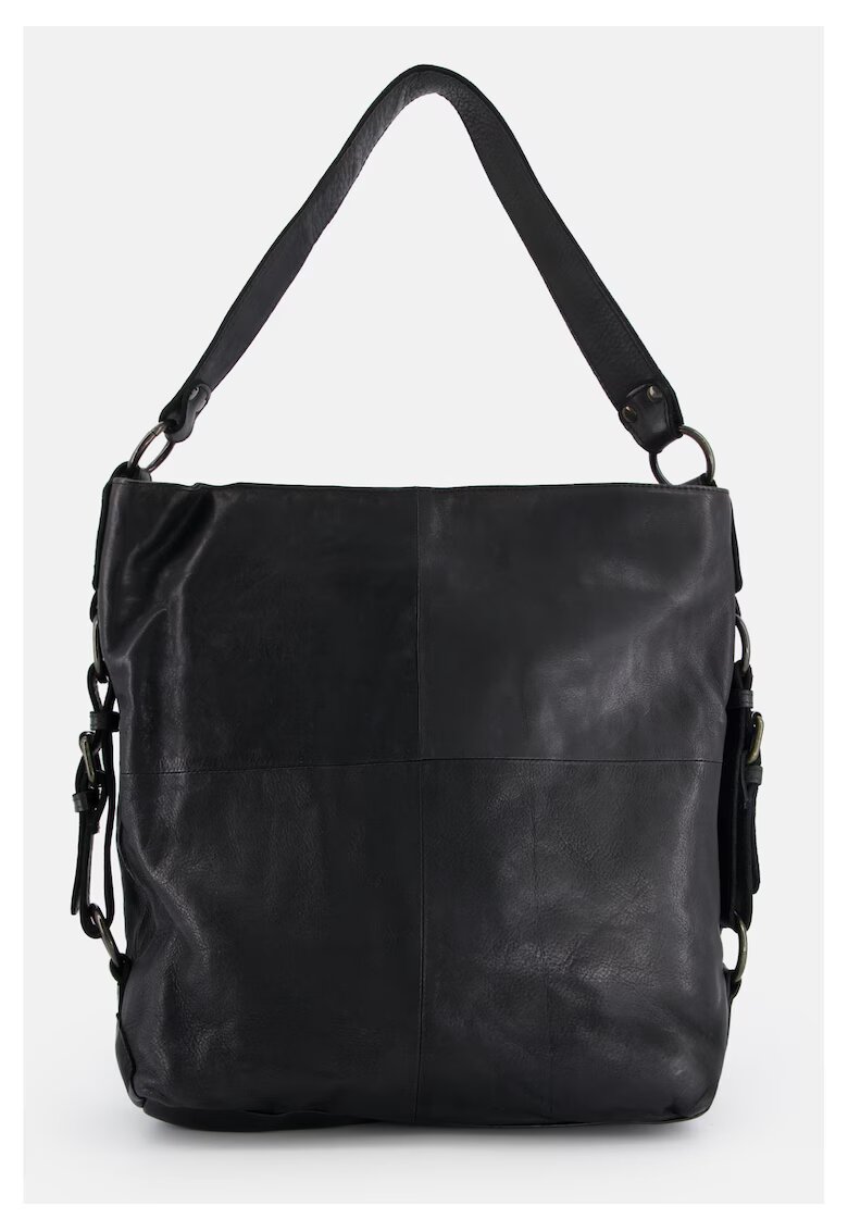 Venezia Geanta shopper din piele naturala - neagra - 36x38x11cm - cu 3 buzunare interioare - manere de 56cm