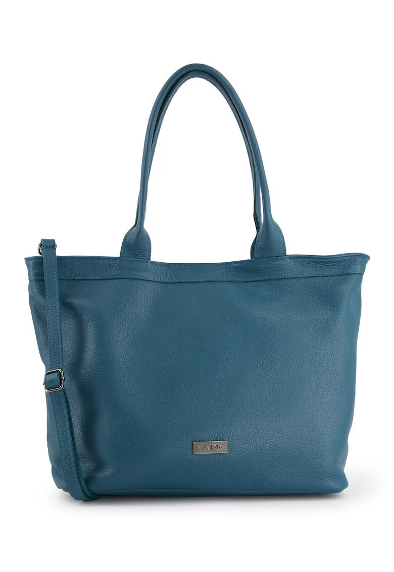 Venezia Geanta shopper din piele naturala - verde - 29x33x14.5cm - cu 3 buzunare interioare - curea detasabila 119cm