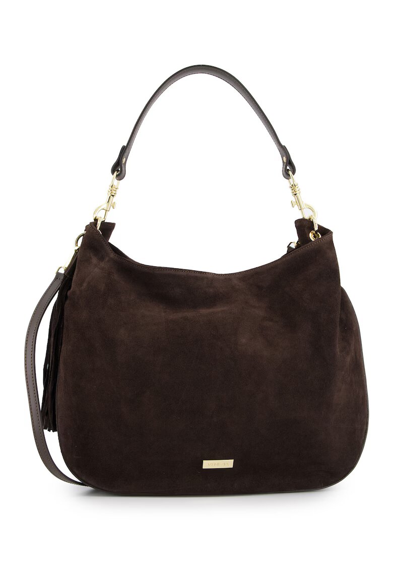 Venezia Geanta shopper din zamsz natural - maro - 33x43x10cm - cu manere si curea detasabile