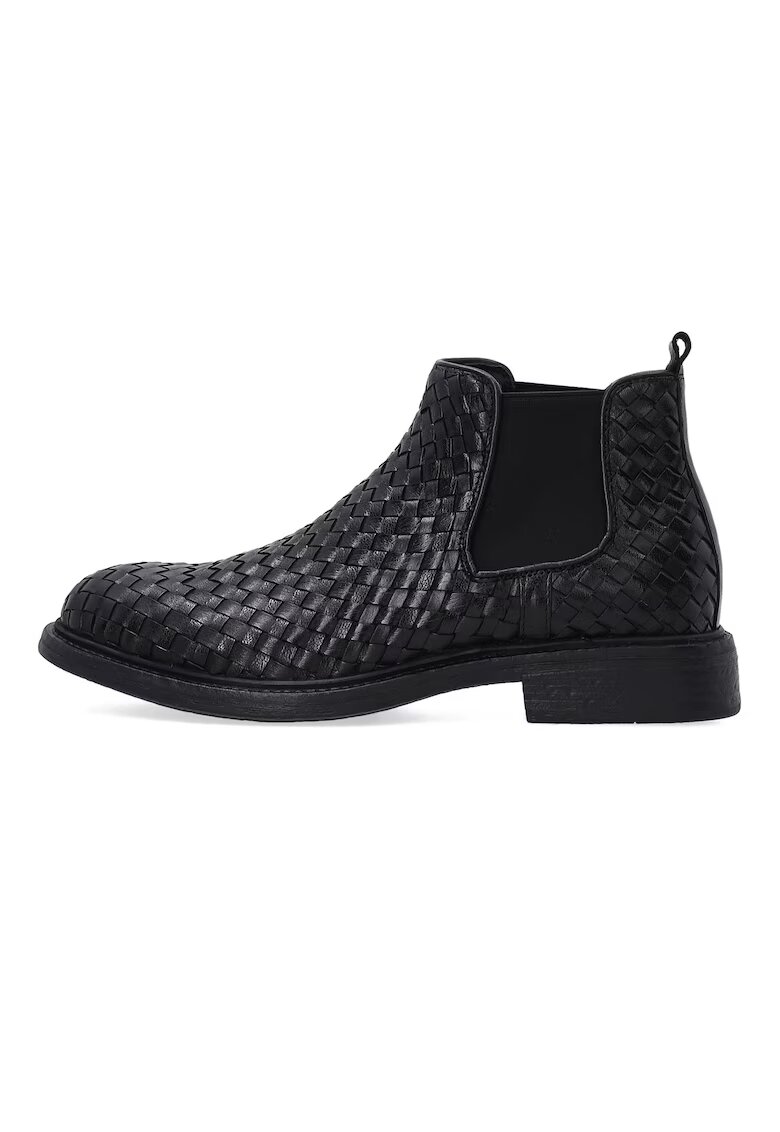Venezia Ghete Chelsea barbatesti din piele neagra cu partea superioara impletita