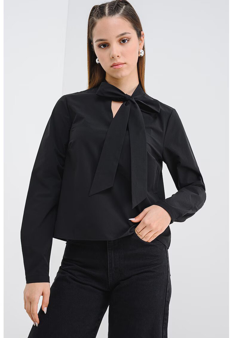 Vero Moda Bluza cu guler cu funde din panglici Solona - Negru