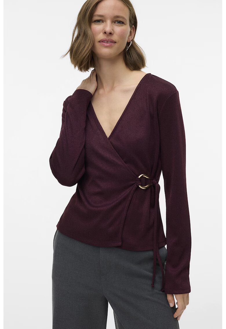 Vero Moda Bluza petrecuta cu decolteu cache coeur - Visiniu
