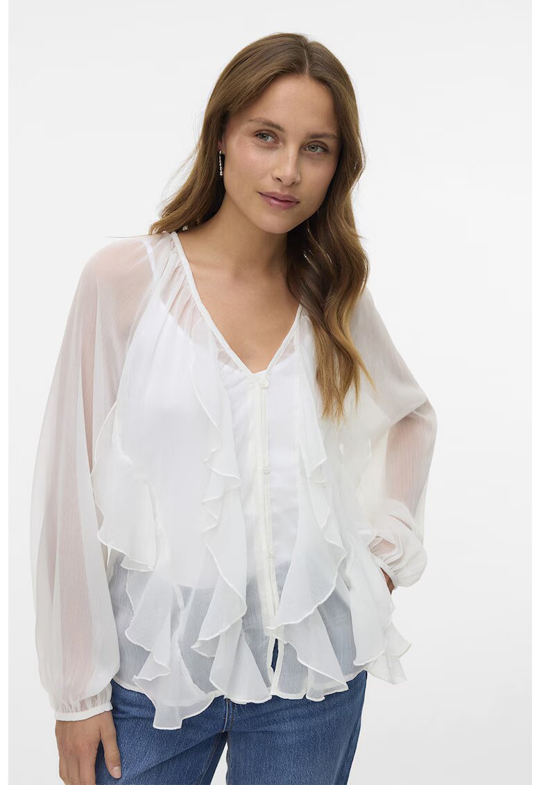 Vero Moda Bluza semitransparenta cu volane - Alb