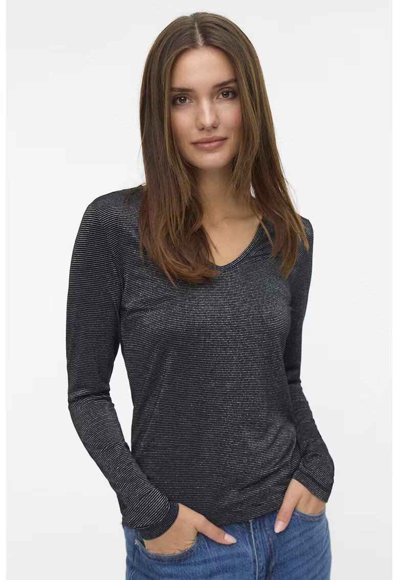 Vero Moda Bluza slim fit cu insertii stralucitoare - Negru/Argintiu