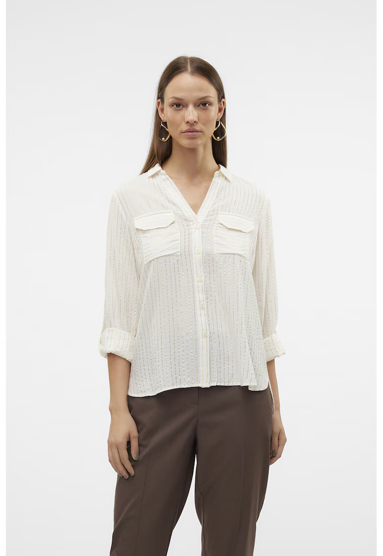 Vero Moda Camasa cu insertii din lurex - Alb murdar