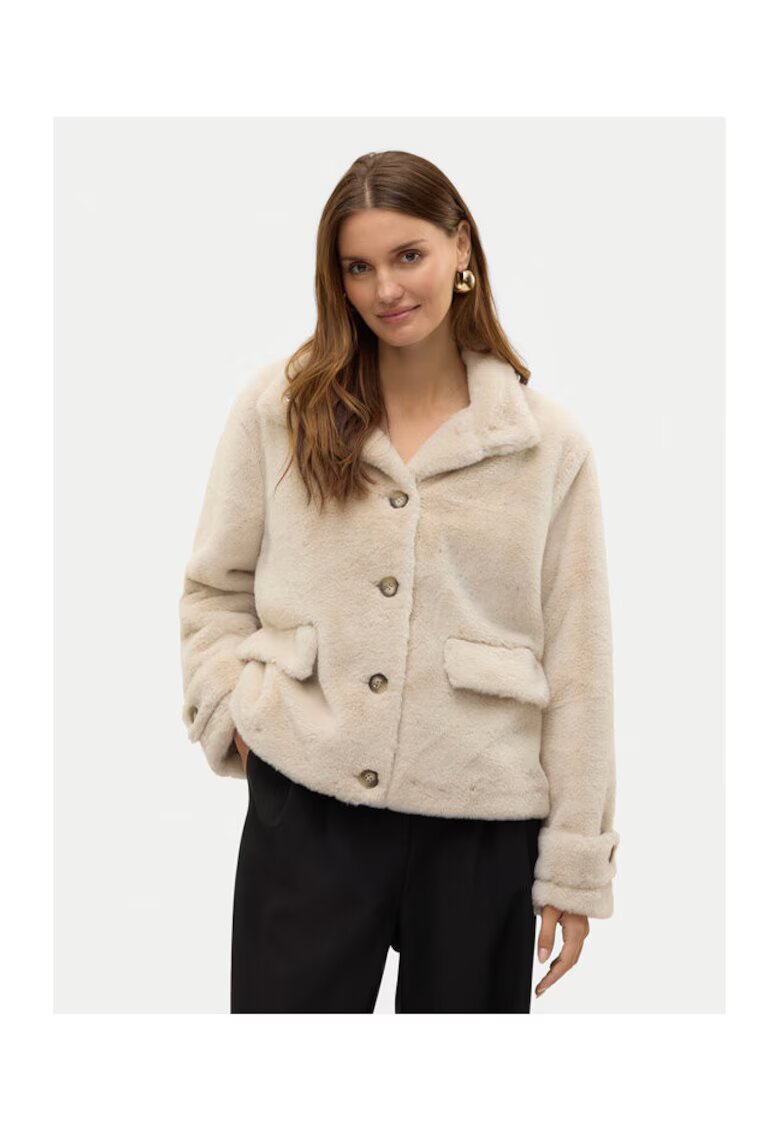 Vero Moda Geaca dama - blana artificiala - poliester reciclat - bej