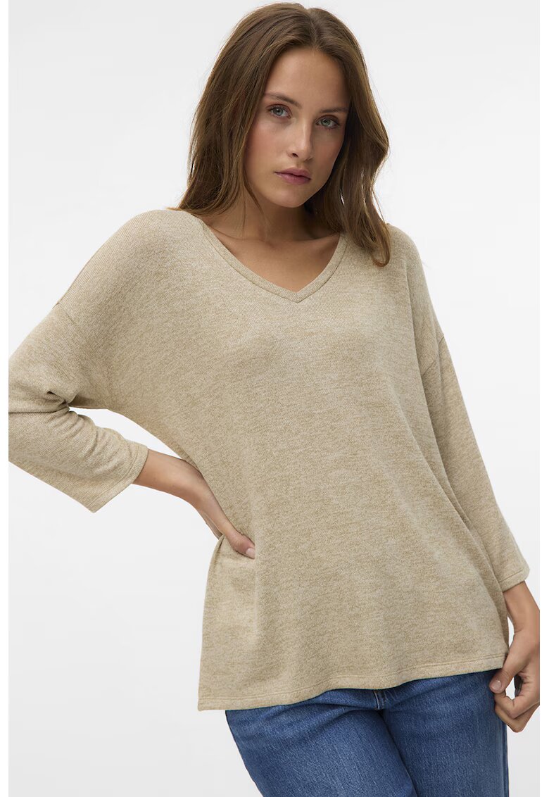 Vero Moda Pulover cu decolteu in V si maneci 3/4 - Bej
