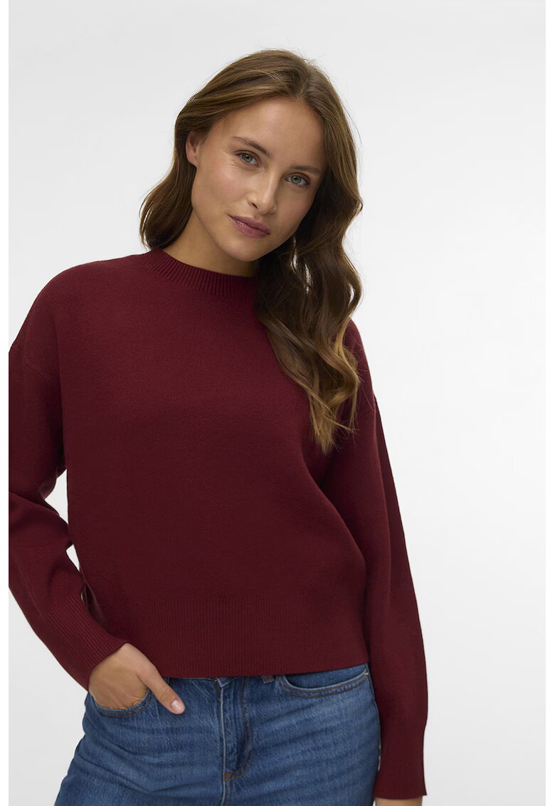 Vero Moda Pulover cu decolteu la baza gatului si model uni - Rosu