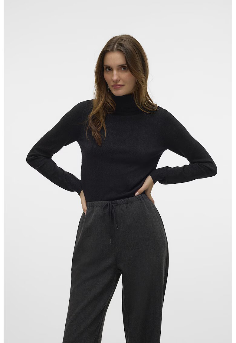 Vero Moda Pulover cu insertii din lurex si guler inalt - Negru