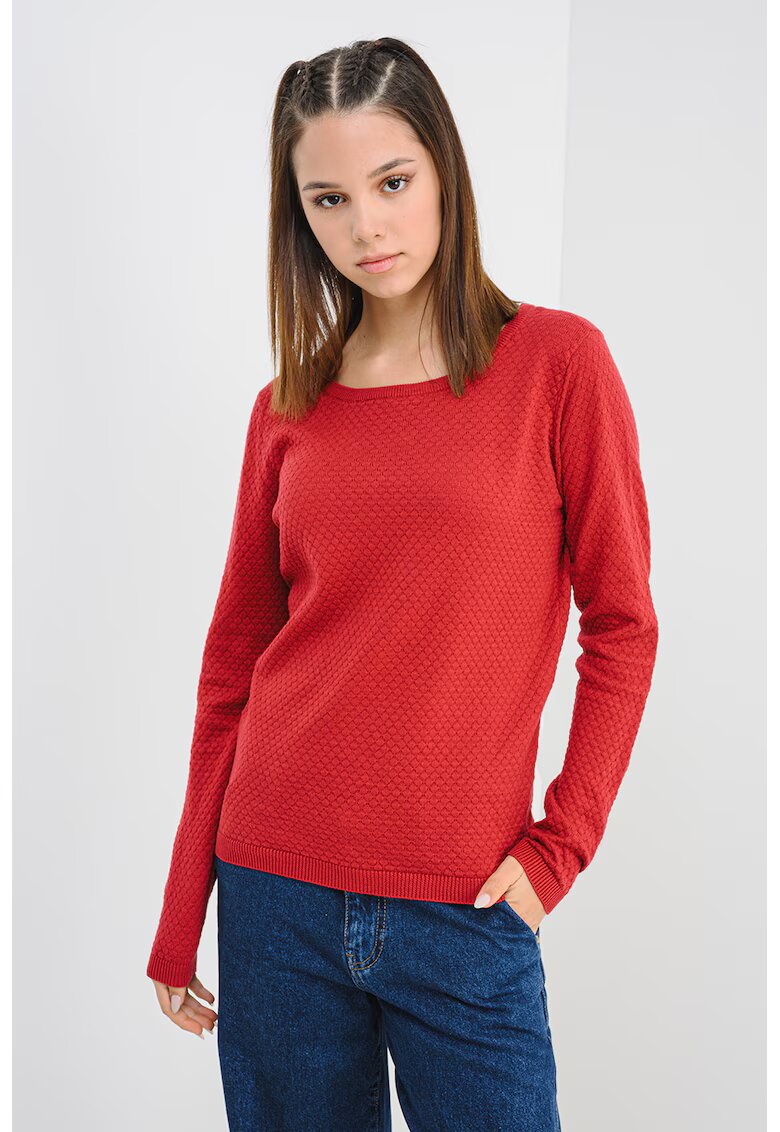 Vero Moda Pulover de bumbac cu decolteu rotund - Rosu inchis