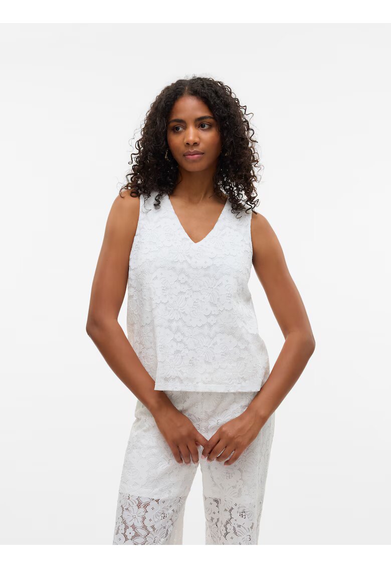 Vero Moda Top de dantela Sangallo Honey - Alb