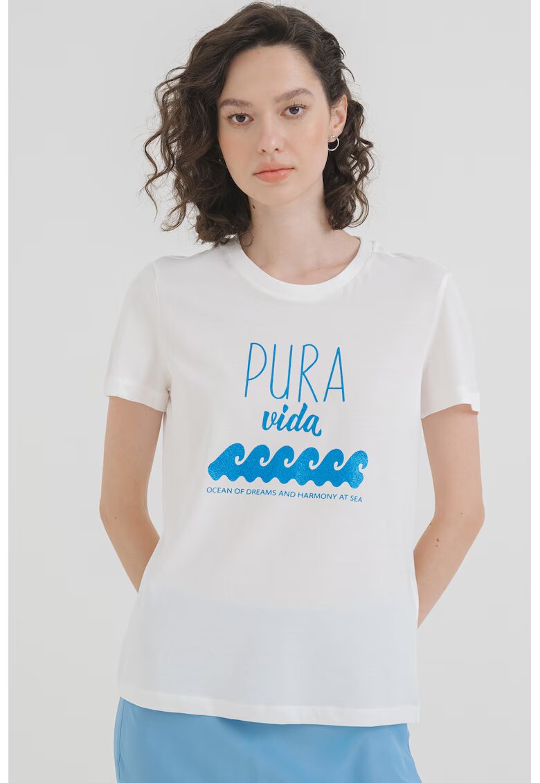 Vero Moda Tricou din bumbac organic Vigga - Alb/Albastru