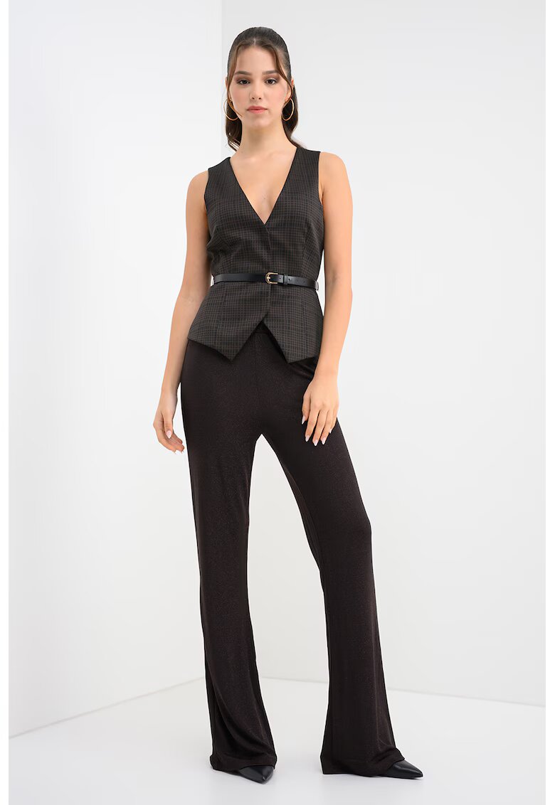 Vero Moda Vesta in carouri cu nasturi - Negru/Maro
