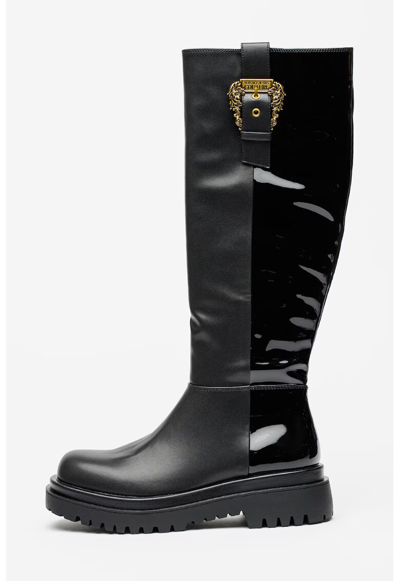 Versace Jeans Couture Cizme lungi de piele ecologica cu catarama si fermoar - Negru