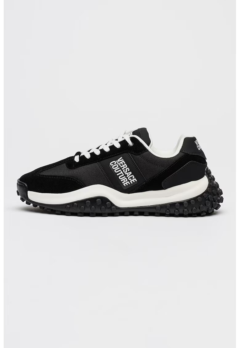 Versace Jeans Couture Pantofi sport din piele intoarsa si material textil cu aplicatie logo - Negru
