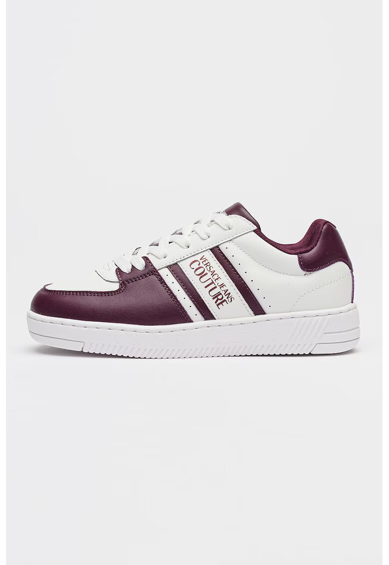 Versace Jeans Couture Pantofi sport low-cut din piele si piele ecologica - Alb optic/Violet tyrian
