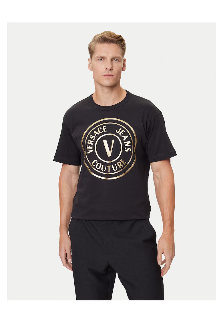 Versace Jeans Couture Tricou barbati negru/auriu - bumbac