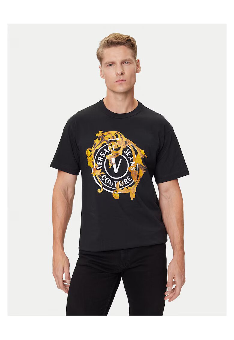 Versace Jeans Couture Tricou barbati negru/galben/alb - bumbac