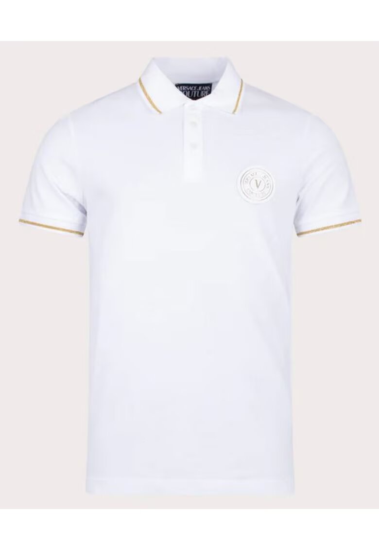 Versace Jeans Tricou polo barbati - Bumbac - Alb/Auriu - Alb