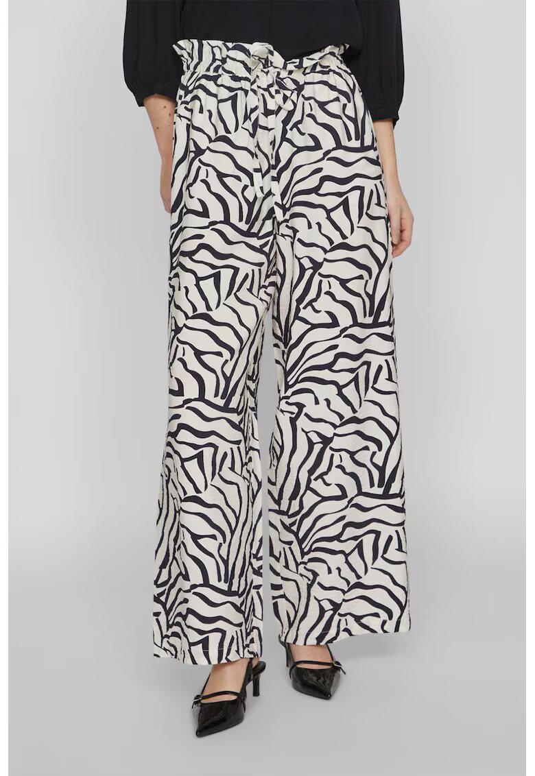Vila Pantaloni ampli cu talie inalta - Negru stins/Alb optic