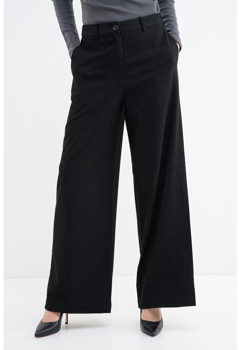 Vila Pantaloni cu croiala ampla si model cu dungi discrete - Negru