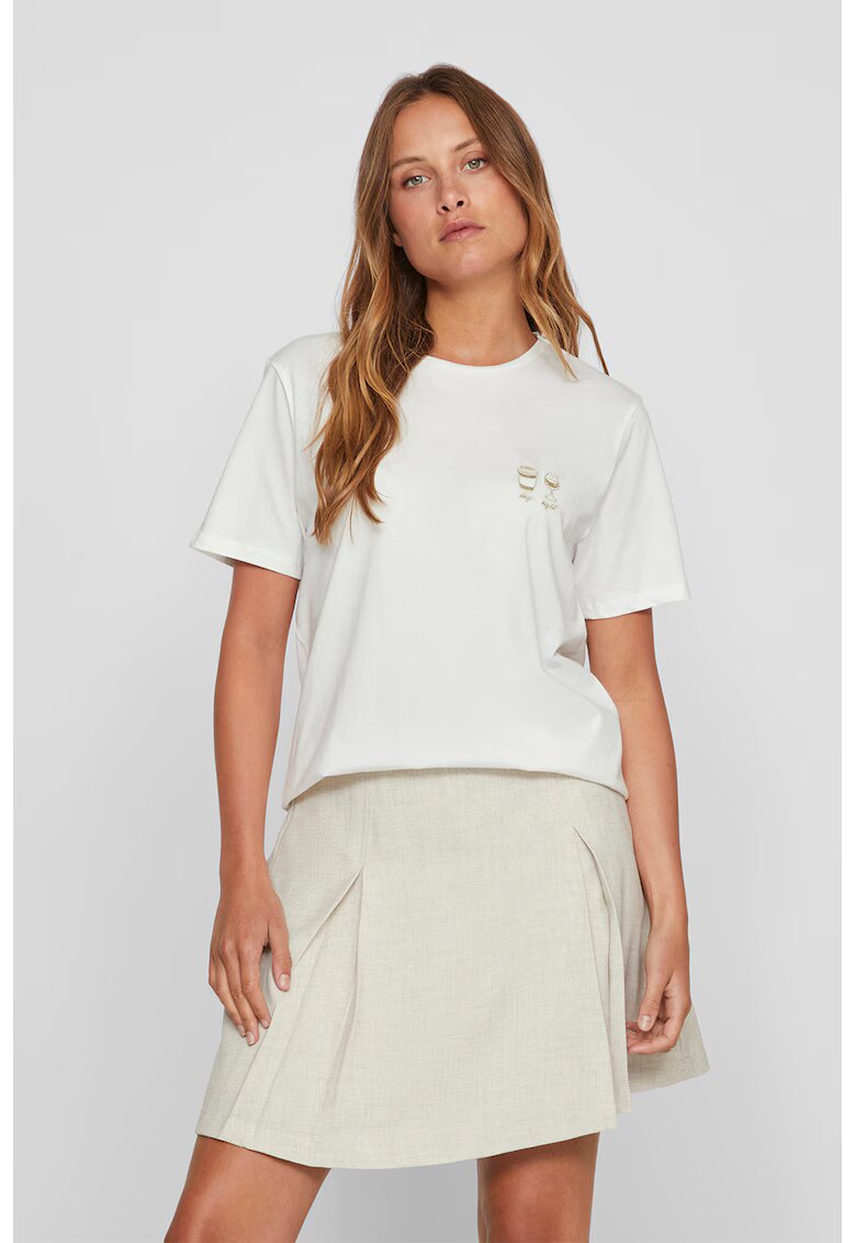 Vila Tricou din bumbac organic cu detalii brodate - Alb optic