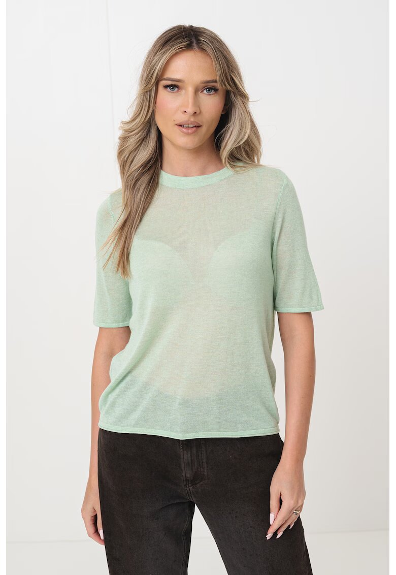 Vila Tricou semitransparent din amestec de in - Verde pal