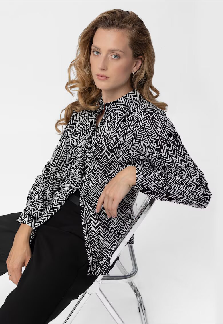 Volcano Camasa dama cu model geometric - Regular Fit - K-Rili - Negru I Alb