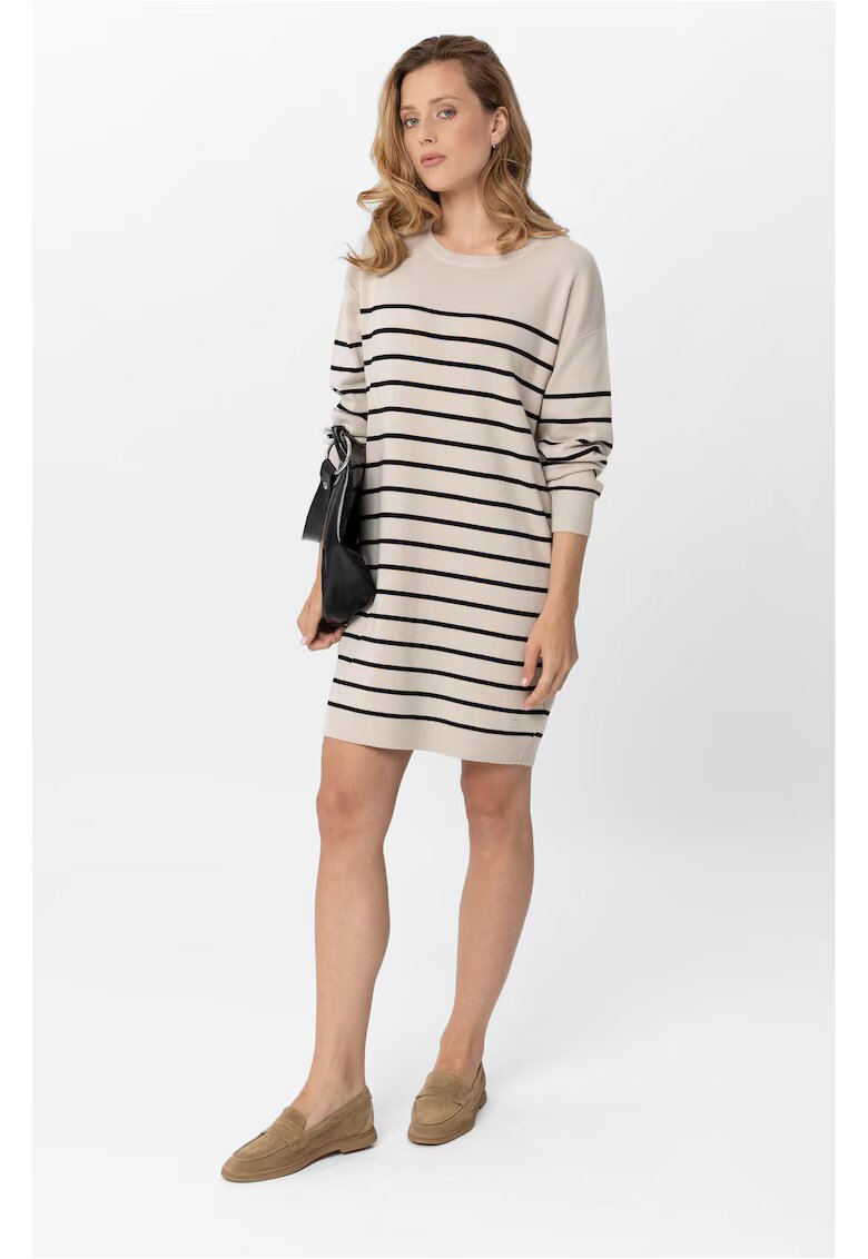 Volcano Rochie cu dungi G-Senti - tricot - bej - maneca lunga - Bej