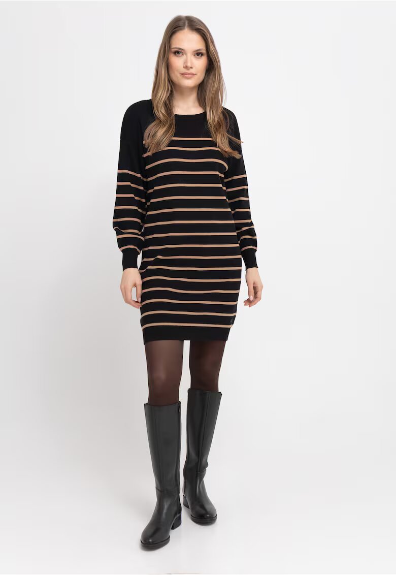 Volcano Rochie cu dungi G-Senti - tricot - negru - maneca lunga - Negru