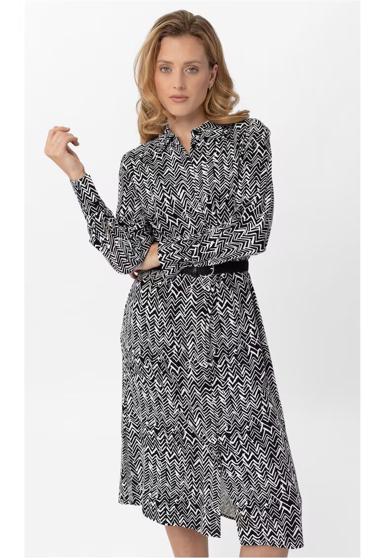 Volcano Rochie din viscoza cu model geometric - G-Licori - maneci lungi - Negru I Alb