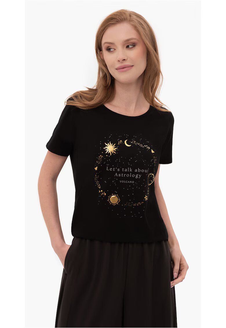 Volcano Tricou T-Astro pentru femei - negru cu imprimeu spatial - Negru imprimeu