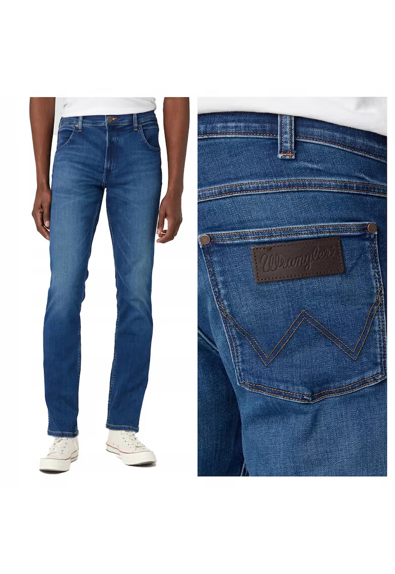 Wrangler Blugi Barbati - Greensboro - Straight Fit - Talie Medie - Fermoar - Lungi - 5 Buzunare - Bumbac - Elastan - Albastru - Albastru