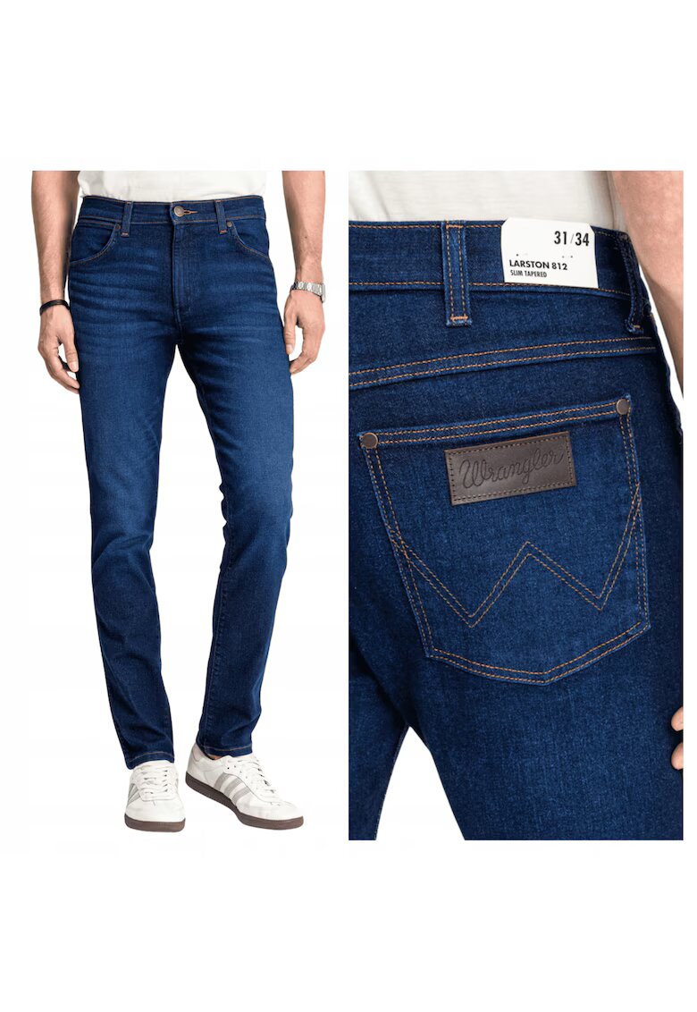 Wrangler Blugi Barbati - Larston - Slim Fit - Talie Joasa - Fermoar - Lungi - 5 Buzunare - Bumbac - Elastan - Albastru - Albastru