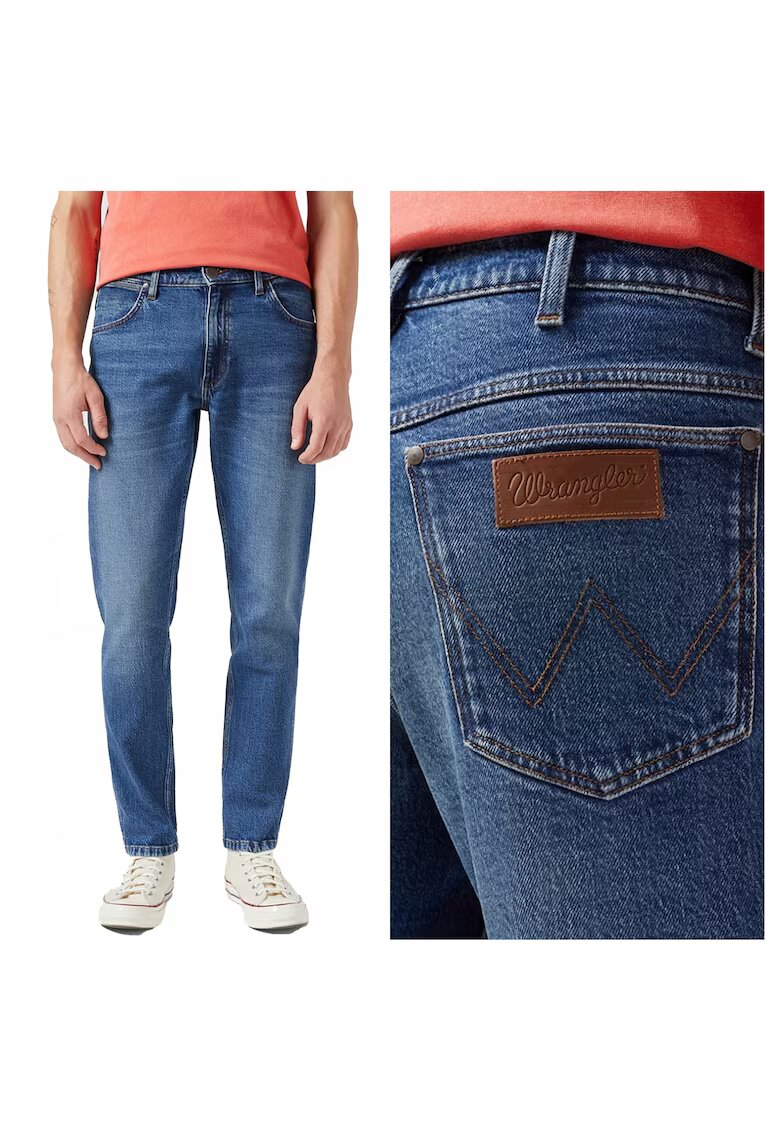 Wrangler Blugi Barbati - River - Straight Fit - Talie Medie - Fermoar - Lungi - 5 Buzunare - Bumbac - Elastan - Albastru - Albastru