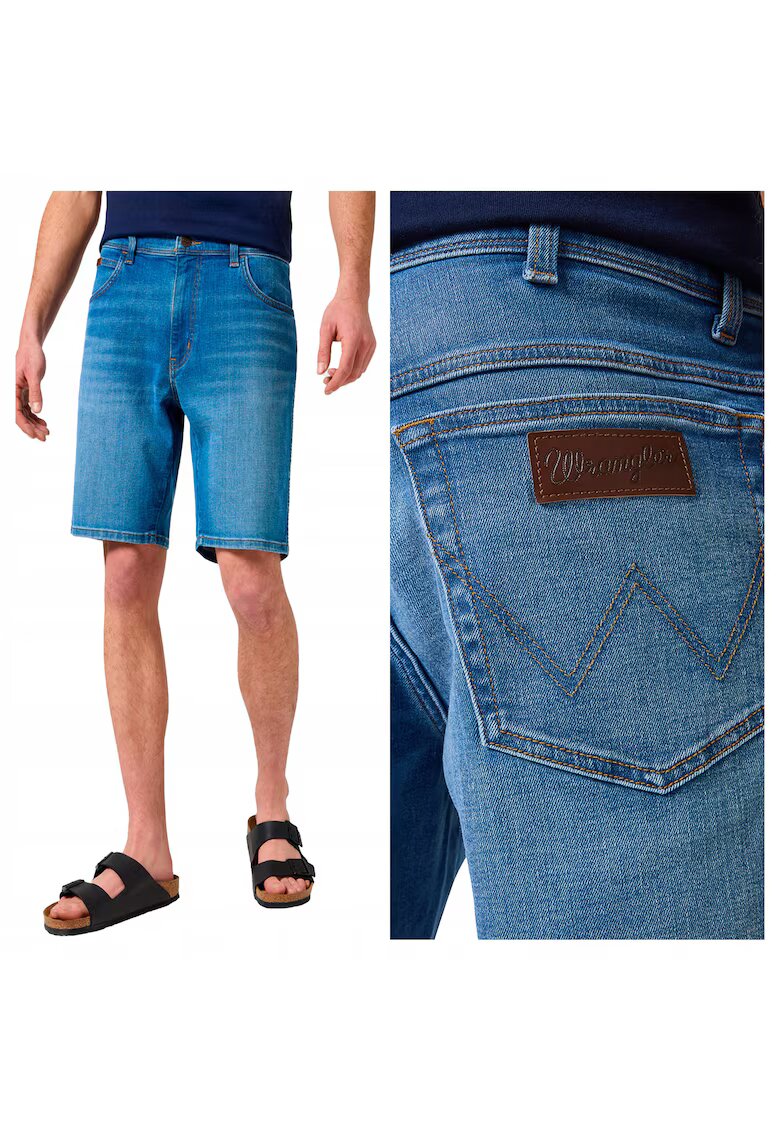 Wrangler Blugi Barbati Scurti - Texas - Regular Fit - Talie Medie - Fermoar - Lungi - 5 Buzunare - Bumbac - Elastan - W31-L30 US - Albastru