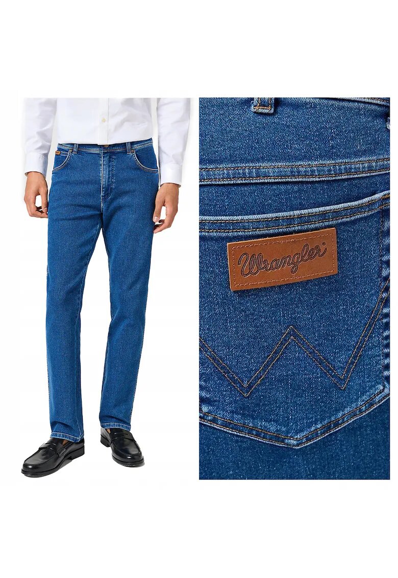 Wrangler Blugi Barbati - Texas - Regular Fit - Talie Medie - Fermoar - Lungi - 5 Buzunare - Bumbac - Albastru - Albastru