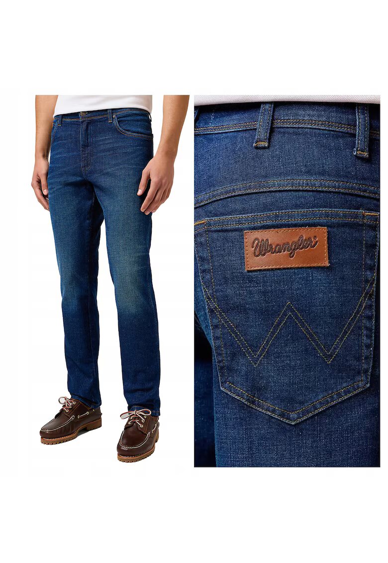 Wrangler Blugi Barbati - Texas - Slim Fit - Talie Medie - Fermoar - Lungi - 5 Buzunare - Bumbac - Elastan - Albastru - Albastru