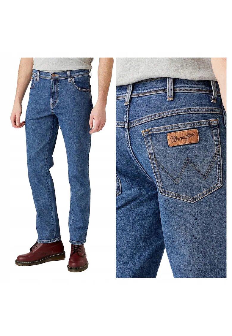 Wrangler Blugi Barbati - Texas - Slim Fit - Talie Medie - Fermoar - Lungi - 5 Buzunare - Bumbac - Elastan - W31-L34 US - Albastru