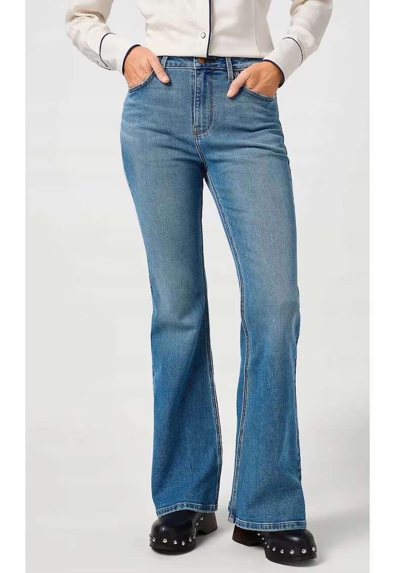 Wrangler Blugi dama - Fierce Flare - talie inalta - evazati - albastru - denim elastic - bumbac/poliester/elastan